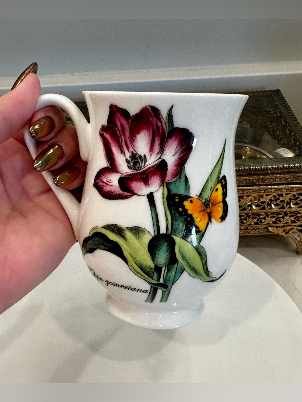 VTG Roy Kirkham Botanical Flowers Fine Bone China Magnolia/Tulip/Butterfly Mug